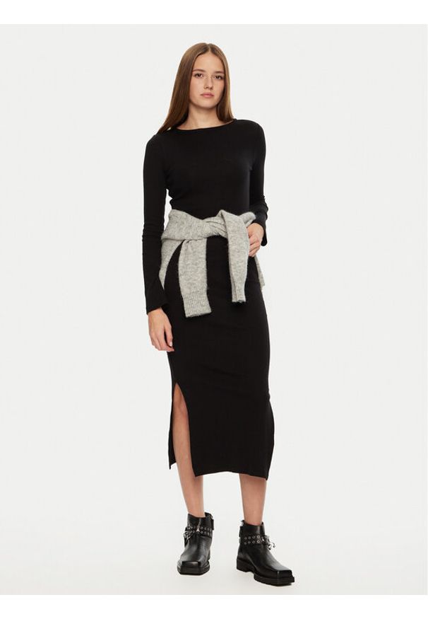 Brave Soul Sukienka codzienna LDRJ-624CAMILA Czarny Regular Fit. Okazja: na co dzień. Kolor: czarny. Materiał: bawełna, syntetyk. Typ sukienki: proste. Styl: casual