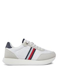 TOMMY HILFIGER - Tommy Hilfiger Sneakersy Essential Runner Global Stripes FW0FW07831 Biały. Kolor: biały. Materiał: skóra, zamsz