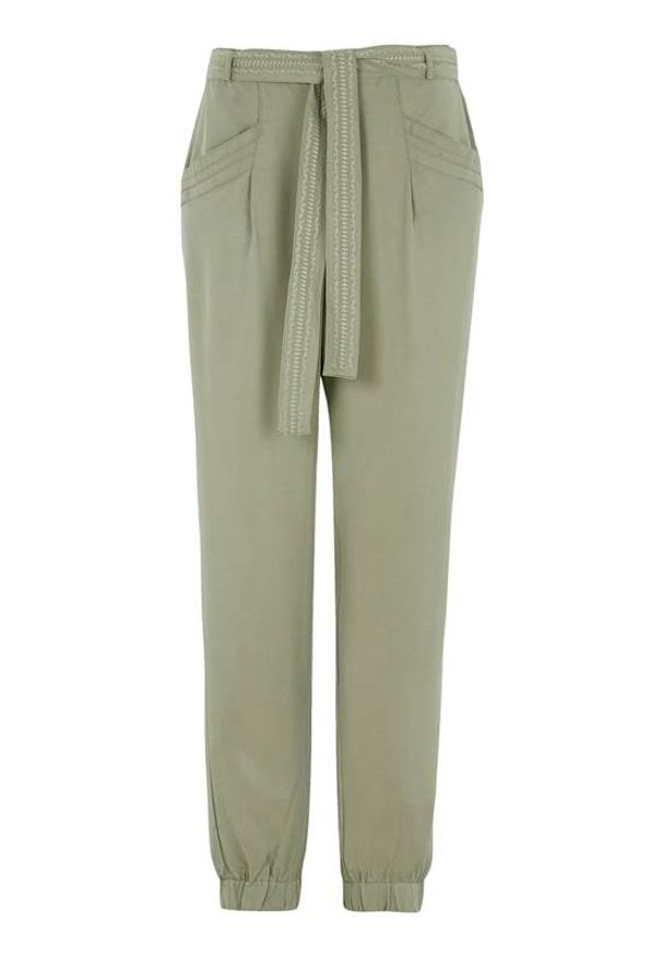 Cream Spodnie Oda khaki female zielony 42. Kolor: zielony. Materiał: tkanina, guma, bawełna, włókno, wiskoza, lyocell. Wzór: haft