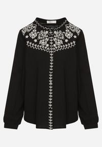 Born2be - Czarna Koszula z Bawełny w Stylu Boho Zdobiona Haftem Gonilwen. Okazja: na co dzień. Typ kołnierza: kołnierzyk stójkowy. Kolor: czarny. Materiał: bawełna. Wzór: aplikacja, haft. Styl: boho #4