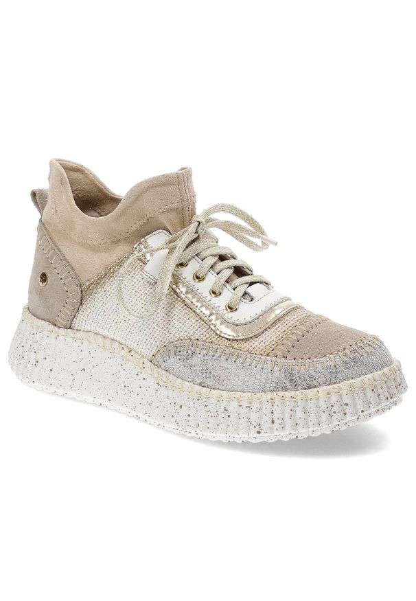Beżowe Sneakersy Maciejka Eleganckie Sportowe Obuwie Damskie. Okazja: na co dzień. Zapięcie: sznurówki. Kolor: beżowy. Materiał: skóra. Szerokość cholewki: normalna