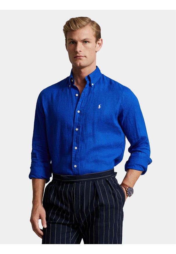 Polo Ralph Lauren Koszula 710829443025 Niebieski Slim Fit. Typ kołnierza: polo. Kolor: niebieski. Materiał: len