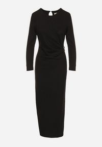 Born2be - Czarna Dopasowana Sukienka z Wiskozą i Metaliczną Ozdobą Tivallea. Kolor: czarny. Materiał: wiskoza. Wzór: aplikacja. Styl: klasyczny #5