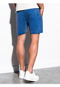 Ombre Clothing - Krótkie spodenki męskie dresowe W223 - niebieskie - L. Kolor: niebieski. Materiał: dresówka. Długość: krótkie. Wzór: aplikacja. Styl: klasyczny