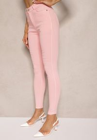 Renee - Różowe Skinny Jeansy z Bawełną High Waist Lorie. Okazja: na co dzień. Stan: podwyższony. Kolor: różowy. Styl: wizytowy, elegancki, casual #4