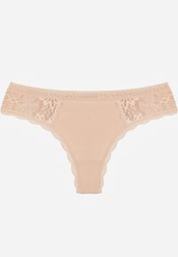Born2be - Beżowe Majtki Stringi z Subtelną Koronką z Bawełną Adriedah. Kolor: beżowy. Materiał: koronka, bawełna. Wzór: koronka #1
