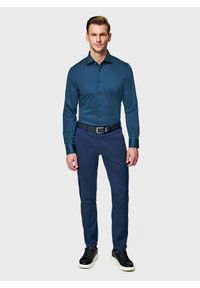 Pako Lorente - PAKO LORENTE - Granatowa dzianinowa koszula męska. Typ kołnierza: kołnierzyk włoski. Kolor: niebieski. Materiał: dzianina. Długość rękawa: długi rękaw. Długość: długie. Wzór: melanż #2