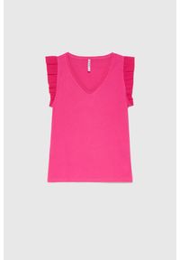 MOODO - Bluzka z bawełny różowa. Kolor: różowy. Materiał: bawełna #1