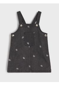 Sinsay - Sukienka jeansowa z haftowanymi kwiatkami - szary. Kolor: szary. Materiał: jeans. Wzór: kwiaty, haft