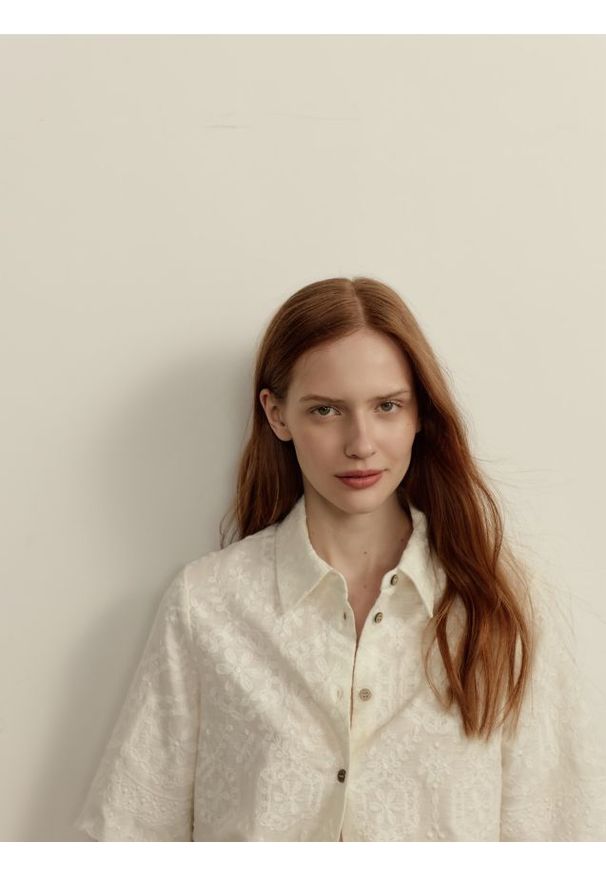 Reserved - Koszula z żakardowym wzorem - złamana biel. Materiał: żakard