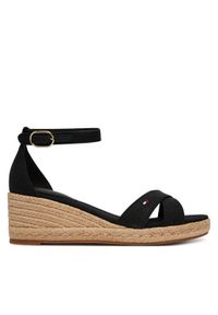TOMMY HILFIGER - Tommy Hilfiger Espadryle Mid Wedge Espad X Cross FW0FW09332 Czarny. Kolor: czarny. Materiał: materiał #1