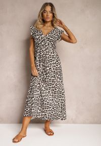 Renee - Brązowo-Beżowa Sukienka Boho z Bawełny Ozdobiona Wiązaniem Carivia. Kolor: brązowy. Materiał: bawełna. Wzór: aplikacja. Sezon: lato. Styl: boho #4