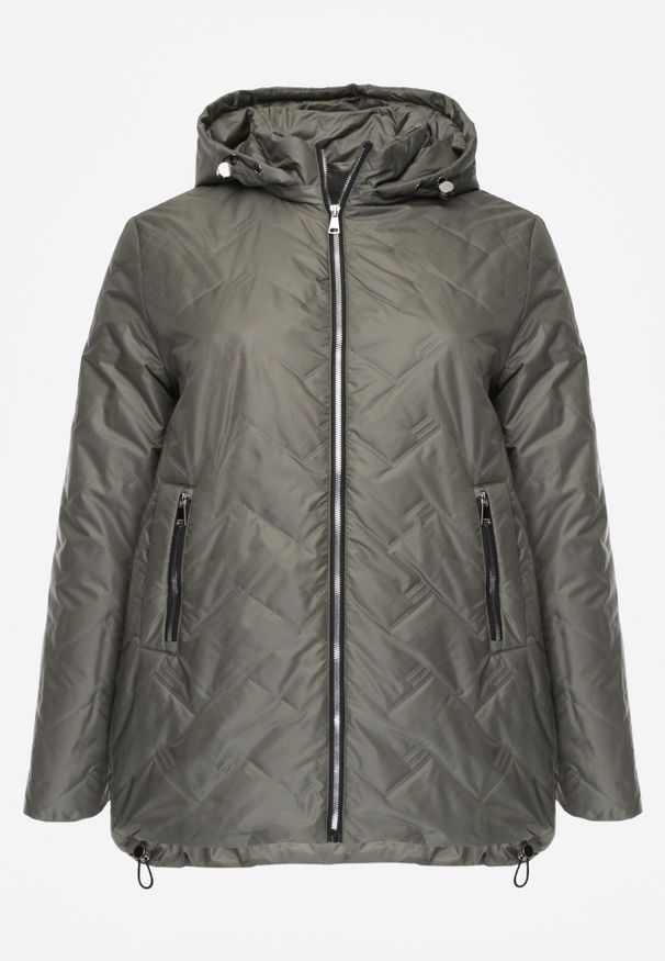 Born2be - Zielona Przejściolwa Pikowana Kurtka z Odpinanym Kapturem Nevistta. Okazja: na spacer, na co dzień, do pracy. Kolekcja: plus size. Kolor: zielony. Materiał: poliester, jeans. Styl: casual, elegancki