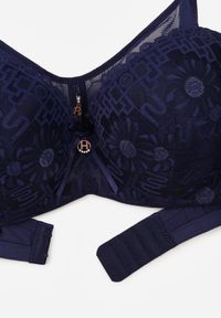 Renee - Granatowy Koronkowy Biustonosz Ozdobiony Przezroczystą Wstawką Acalinai. Kolor: niebieski. Materiał: koronka. Rodzaj stanika: przezroczysty. Wzór: aplikacja #3