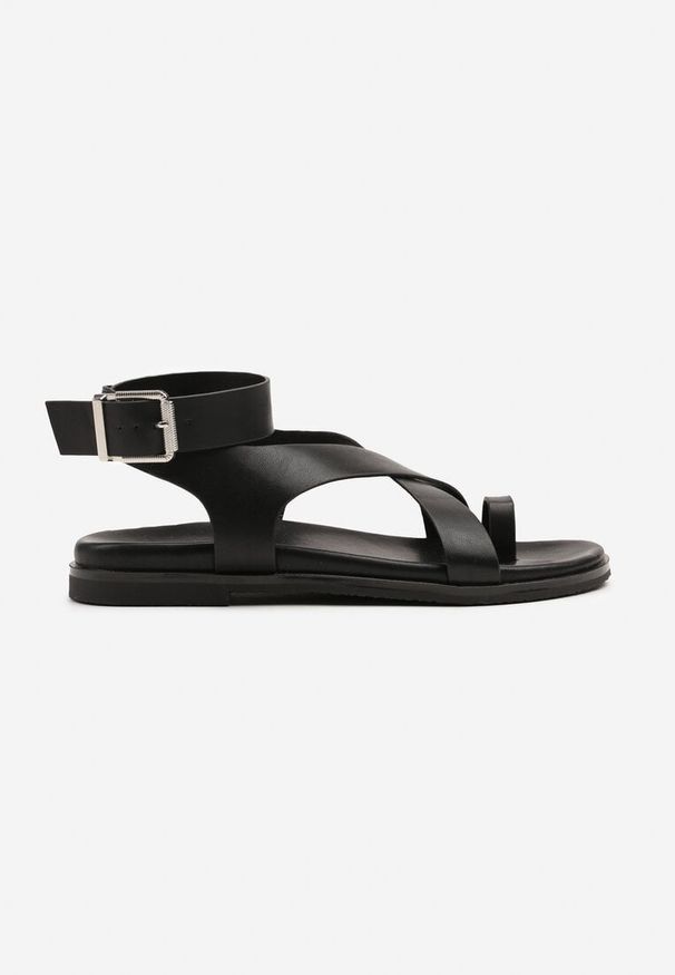 Renee - Czarne Sandały Japonki w Stylu Rzymianek Perraza. Zapięcie: pasek. Kolor: czarny. Sezon: lato. Obcas: na płaskiej podeszwie. Styl: boho, elegancki