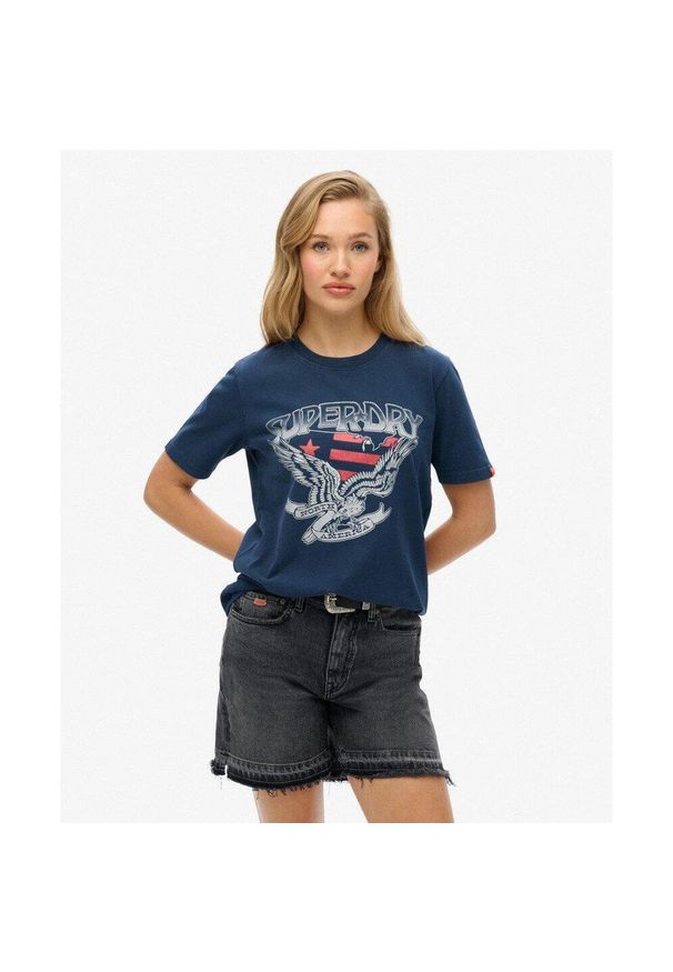 Superdry - Koszulka Varsity Relaxed Embellish. Kolor: niebieski