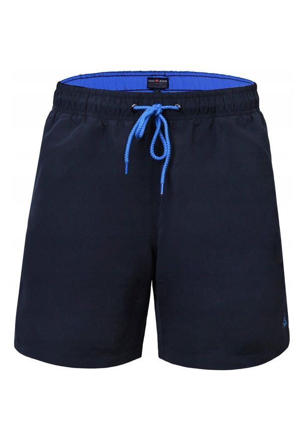 Męskie Spodenki Plażowe do Pływania (Kąpielówki) - Pako Jeans - Granatowe. Kolor: niebieski. Materiał: poliester