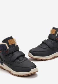 Born2be - Granatowo-Pomarańczowe Botki Sportowe Mocno Ocieplone z Rzepami Hanija. Zapięcie: rzepy. Kolor: niebieski. Materiał: jeans. Wzór: kolorowy. Styl: sportowy