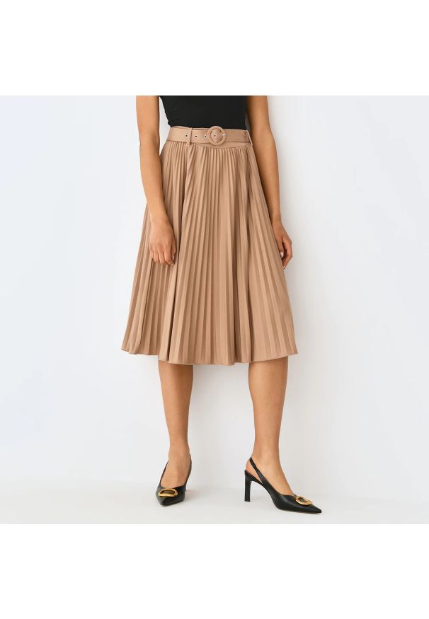 Mohito - Plisowana spódnica z paskiem - Kremowy. Kolor: kremowy