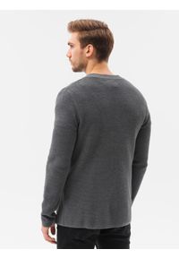 Ombre Clothing - Sweter męski bawełniany E193 - grafitowy/melanżowy - XXL. Kolor: szary. Materiał: bawełna. Wzór: melanż. Styl: elegancki #4