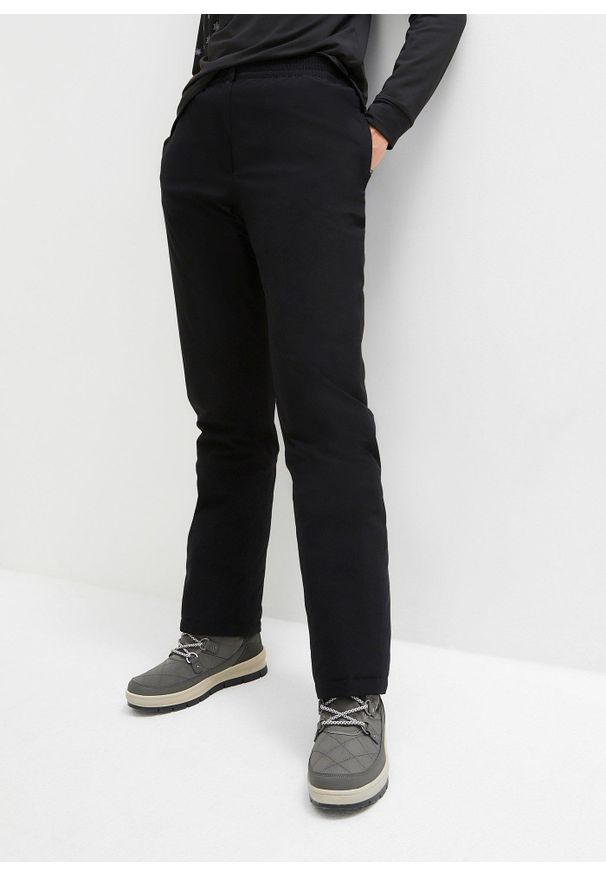 bonprix - Termiczne spodnie z podszewką z polaru i wygodnym paskiem, hydrofobowe. Kolor: czarny. Materiał: polar