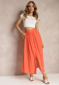 Renee - Pomarańczowa Rozkloszowana Spódnica Maxi z Gumką w Talii i Kieszeniami Kendrani. Okazja: na co dzień, na imprezę. Kolor: pomarańczowy. Styl: elegancki, casual #4