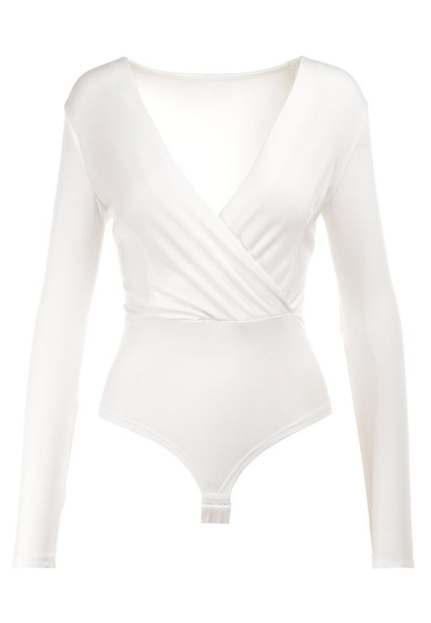 Born2be - Białe Body Adothee. Kolor: biały. Materiał: dzianina, skóra, jeans. Długość rękawa: długi rękaw. Długość: długie. Wzór: gładki. Styl: elegancki