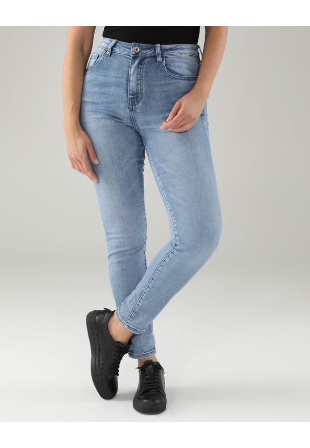 Unisono - NIEBIESKIE GŁADKIE JEANSY. Kolor: niebieski. Materiał: jeans. Wzór: gładki. Styl: klasyczny