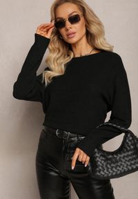 Renee - Czarny Klasyczny Sweter z Miękkiej Dzianiny Tererise. Kolor: czarny. Materiał: dzianina. Długość rękawa: długi rękaw. Długość: długie. Styl: klasyczny