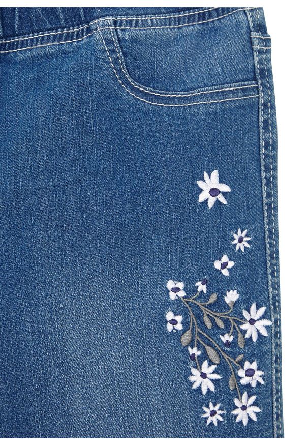 bonprix - Jegginsy mid waist. Kolor: niebieski. Wzór: kwiaty, haft
