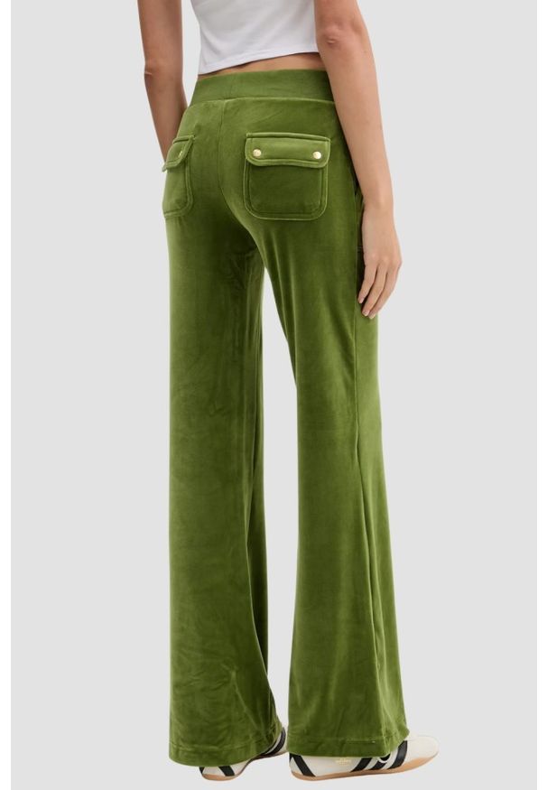 Juicy Couture - JUICY COUTURE Oliwkowe spodnie dresowe damskie Layla Low Rise, Rozmiar M. Stan: obniżony. Kolor: zielony. Materiał: dresówka