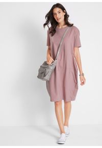 Sukienka bawełniana oversize, rękawy 1/2 bonprix różowobrązowy. Kolor: różowy. Materiał: bawełna. Typ sukienki: oversize #4