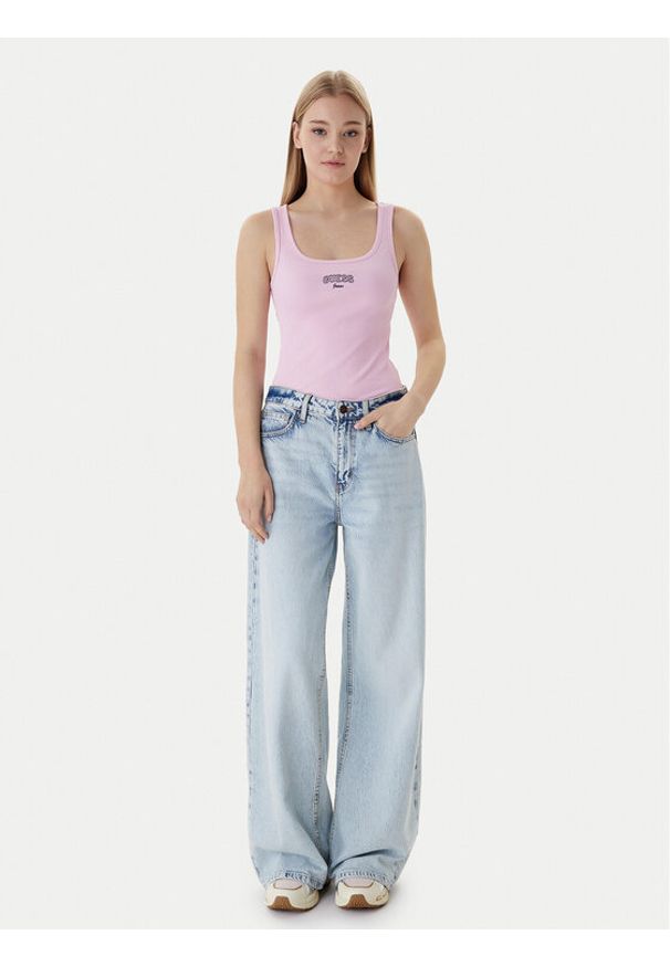 Guess Jeans Top W6RP20 KA0H1 Różowy Slim Fit. Kolor: różowy. Materiał: bawełna