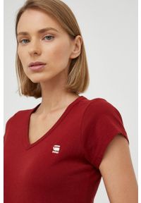 G-Star RAW - G-Star Raw t-shirt bawełniany kolor bordowy. Kolor: czerwony. Materiał: bawełna. Wzór: gładki