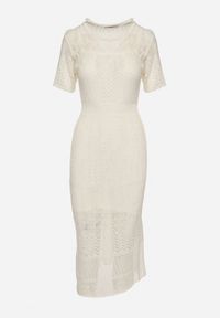 Born2be - Jasnobeżowa Ażurowa Sukienka z Wiskozą Zoriena. Okazja: na co dzień. Kolor: beżowy. Materiał: wiskoza. Długość rękawa: na ramiączkach. Wzór: ażurowy. Typ sukienki: proste. Styl: boho, elegancki, casual #3