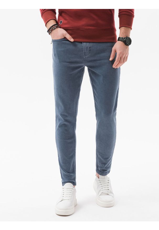 Ombre Clothing - Spodnie męskie jeansowe o kroju SLIM FIT P1058 - granatowe - XXL. Okazja: na co dzień. Kolor: niebieski. Materiał: jeans. Wzór: gładki. Styl: casual, elegancki, sportowy