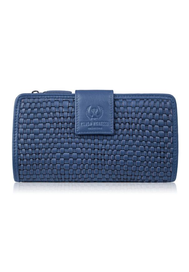 PAOLO PERUZZI - Duży portfel damski granatowy handmade z ochroną RFID Paolo Peruzzi AY-08-DB. Kolor: niebieski. Materiał: skóra