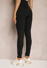 Renee - Czarne Casualowe Spodnie Legginsy High Waist Wykończone Szerokim Pasem Uliantia. Okazja: na co dzień. Stan: podwyższony. Kolor: czarny. Materiał: tkanina. Styl: casual