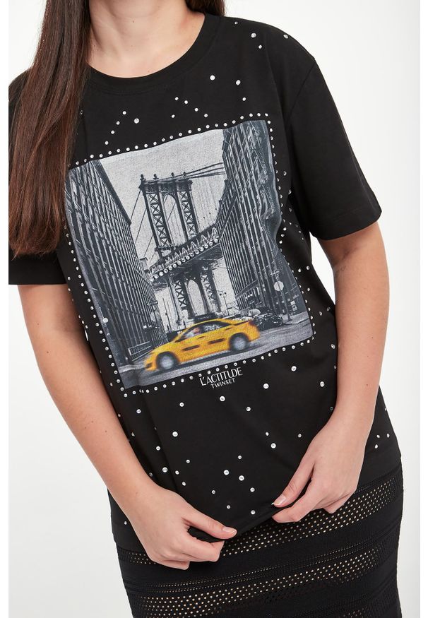 Twinset Milano - T-shirt damski z nadrukiem TWINSET ACTITUDE. Wzór: nadruk
