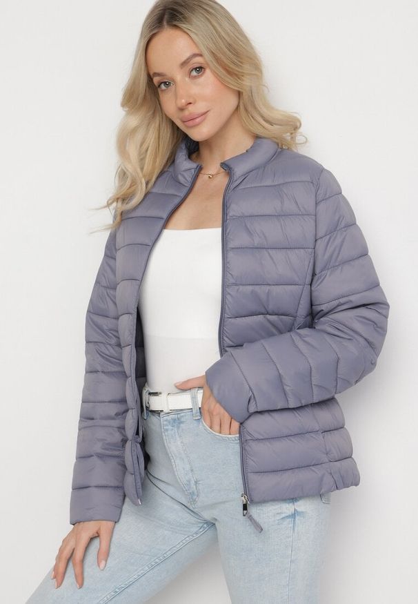 Born2be - Szara Pikowana Kurtka w Klasycznym Stylu Nelaniel. Okazja: na co dzień. Kolor: szary. Materiał: jeans. Styl: klasyczny