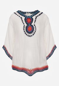 Renee - Biała Bluzka Narzutka w Stylu Boho z Rękawem 3/4 Dimiara. Okazja: na co dzień. Kolor: biały. Materiał: materiał, jeans. Wzór: haft. Styl: boho #6