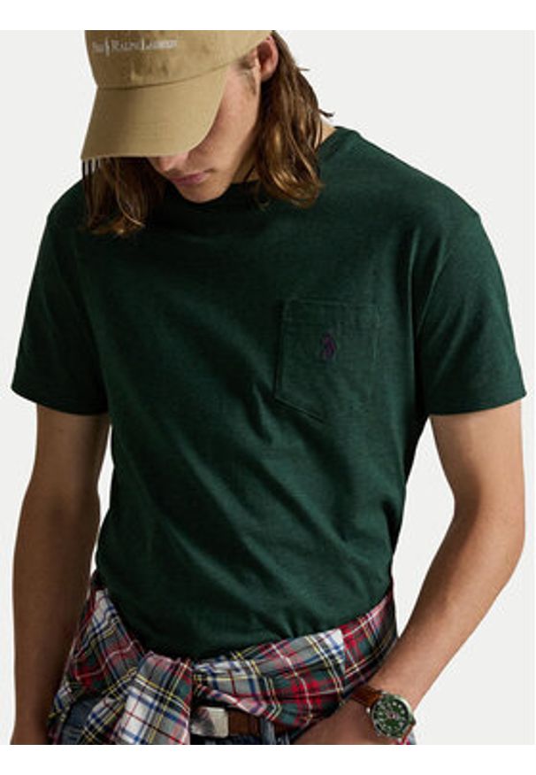 Polo Ralph Lauren T-Shirt 710671438460 Zielony Custom Slim Fit. Typ kołnierza: polo. Kolor: zielony. Materiał: bawełna