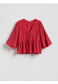 Reserved - Bluzka z lyocellem - czerwony. Kolor: czerwony. Materiał: tkanina #1