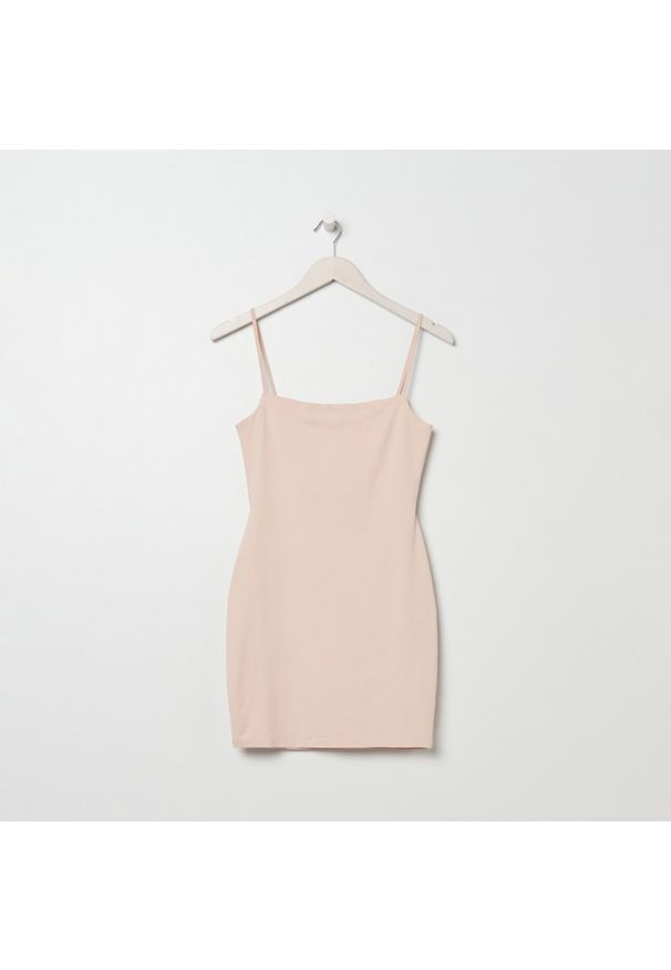 Sinsay - Sukienka mini na ramiączkach - Beżowy. Kolor: beżowy. Długość rękawa: na ramiączkach. Długość: mini
