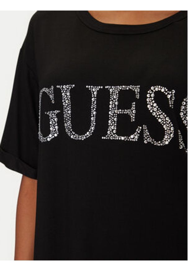 Guess T-Shirt E5GI07 K68D2 Czarny Regular Fit. Kolor: czarny. Materiał: wiskoza