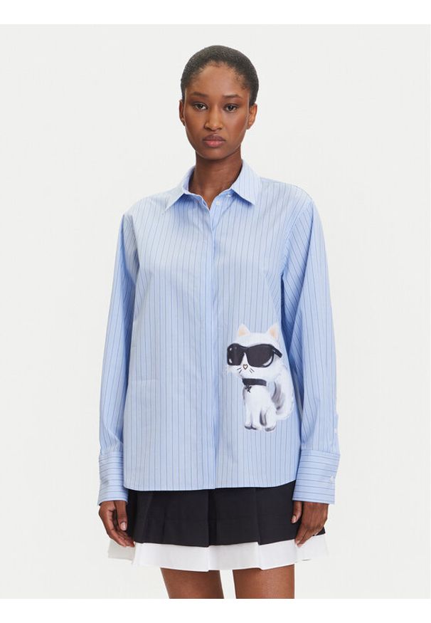 Karl Lagerfeld - KARL LAGERFELD Koszula A3W11029 Niebieski Regular Fit. Typ kołnierza: dekolt w karo. Kolor: niebieski. Materiał: bawełna