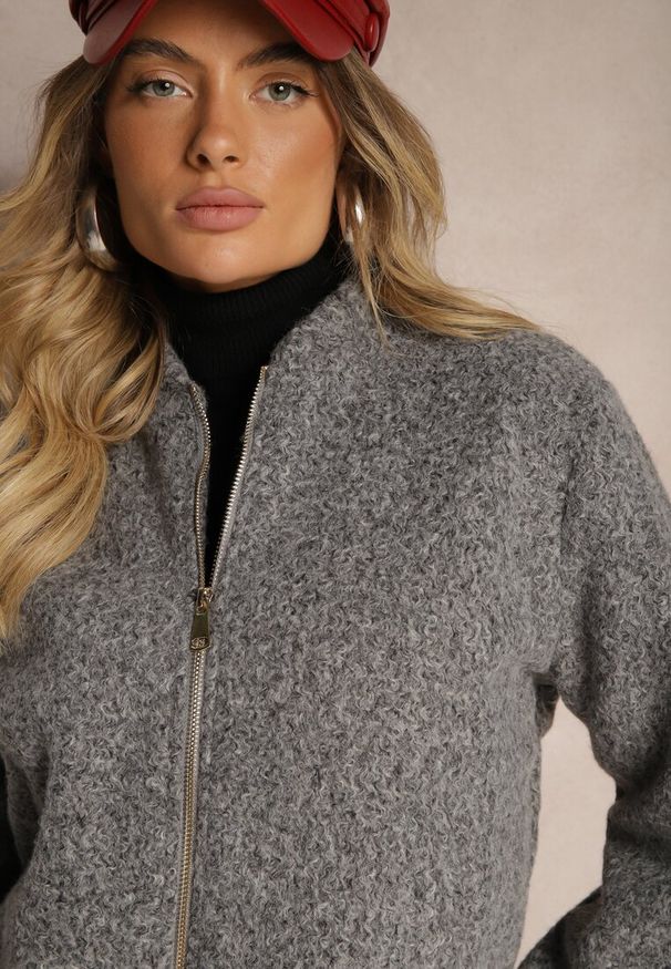 Renee - Szara Klasyczna Kurtka Przejściowa z Suwakiem Nelinia. Kolor: szary. Materiał: jeans. Styl: klasyczny