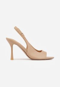 Renee - Ciemnobeżowe Sandały Slingback VICES na Szpilce z Odkrytym Noskiem Blooma. Okazja: na co dzień, na ślub cywilny, na wesele. Zapięcie: pasek. Kolor: beżowy. Materiał: jeans. Obcas: na szpilce. Styl: casual #8