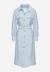 Born2be - Niebieska Wiskozowa Sukienka o Koszulowym Kroju z Paskiem z Klamrą i Kieszeniami Lisavianna. Okazja: do pracy, na co dzień, na spotkanie biznesowe. Kolor: niebieski. Materiał: wiskoza. Długość rękawa: długi rękaw. Typ sukienki: koszulowe. Styl: klasyczny, casual, elegancki, biznesowy #5