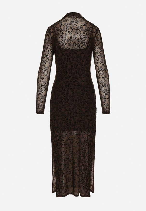 Born2be - Brązowa Dopasowana Sukienka Koktajlowa z Wiskozą z Welurowym Wzorem Kwiatów Alerre. Okazja: na co dzień. Kolor: brązowy. Materiał: welur, wiskoza. Długość rękawa: na ramiączkach. Wzór: kwiaty. Styl: wizytowy